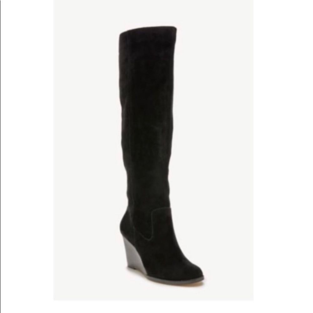 Sole Society Black Suede Knee-High Wedge Boots